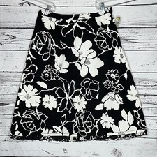 Talbots Petites NWT Size 10P Black White Floral Print Ruffle Hem A-Line Skirt