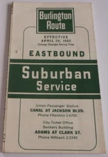 APRIL 1962 CB&Q BURLINGTON ROUTE CHICAGO SUBURBAN SERVICE PUBLIC TIMETABLE
