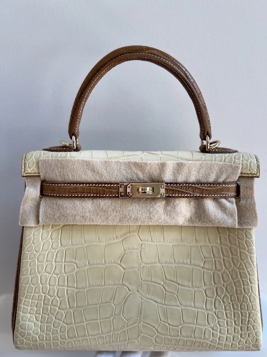 Hermes Special Order HSS Birkin 25 Bag in Gris Perle and Vanille Matte  Alligator with Rose Gold Hardware in 2023