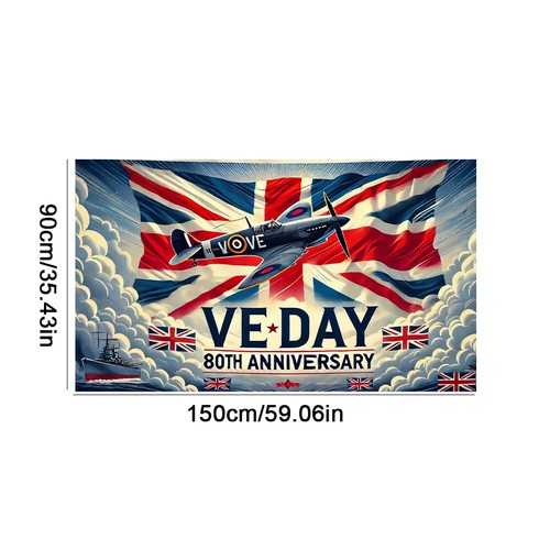 VE Day Flag 80th Anniversary Banner Decorations Victory In Europe, Spitfire UK - Picture 7 of 9