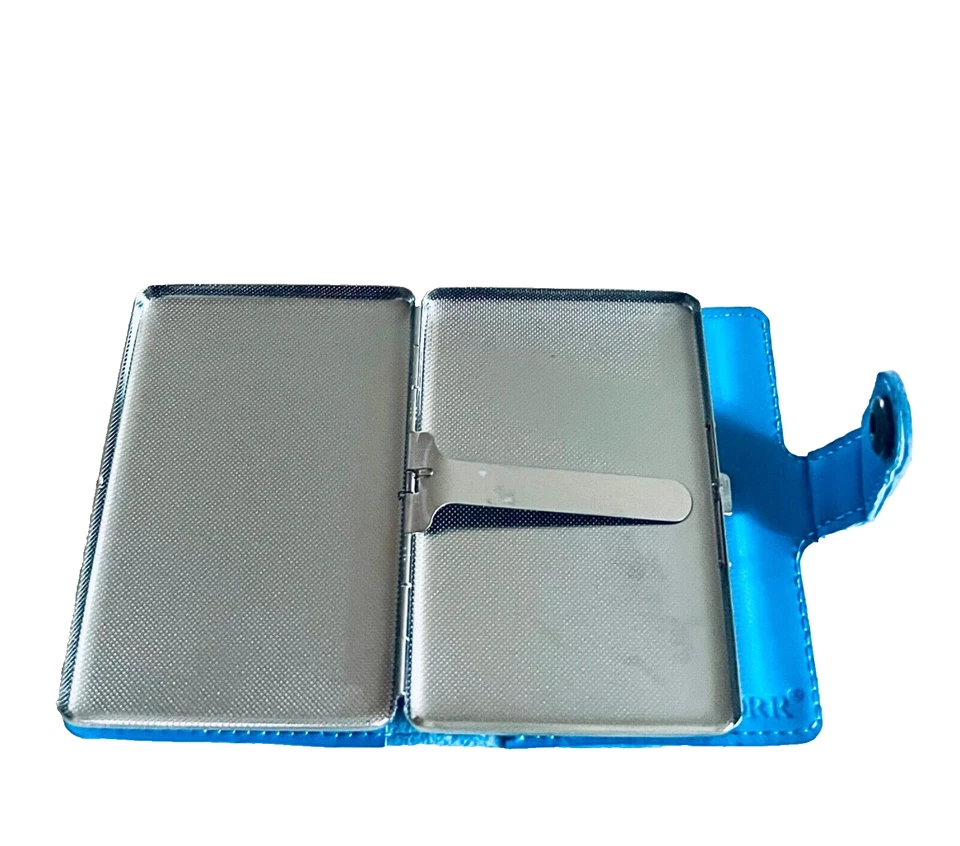 100er Long Size Metall Zigarettenetui Etui + Geldschein + Bankkarten Fach Blau - Bild 3 von 4