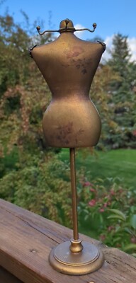 Vtg Copper/Gold Metal/Wood Mannequin Bust Jewelry Stand Distressed Design 15''