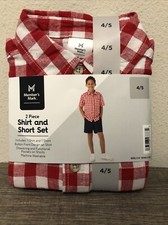 Member's Mark Boy's 2 Piece Button Short Sleeve Shirt Drawstring Short Set