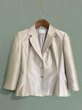 Beige Shiny Silk Smart Formal Wedding Occasion Jacket Uk 10