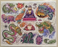 Tattoo Studio Shop Flash Single By Aaron Bell Buddha Buddhism 11"X13.5" Print