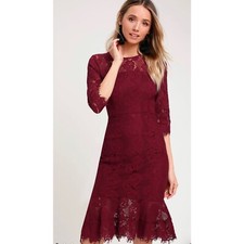 Lulus Dance With Me Burgundy Lace Bodycon Midi Dress Size Medium