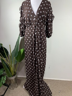Pearl By Lela Rose Chestnut Colored Multi Dotted Velvet Maxi Dress, Size 12$645