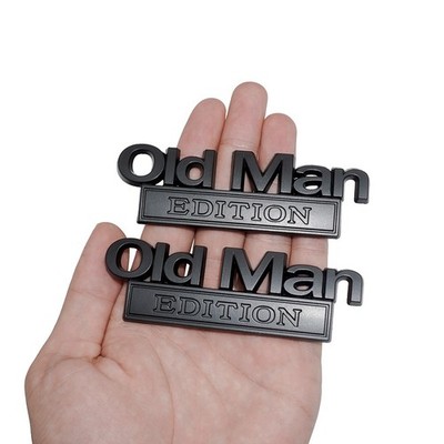 2X Matte Black Metal Old Man Edition Emblem 3D Badge Fit for Universal Car