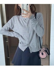 Women's Cashmere Blend Cardigan Sweater Simple Crew Neck Jacket Coat