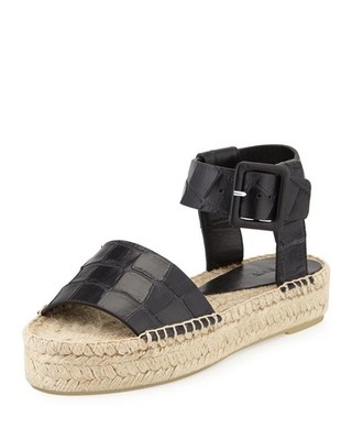 Vince Damen Edina Krokodilprägung Ledersandalen Espadrille 6 Schwarz