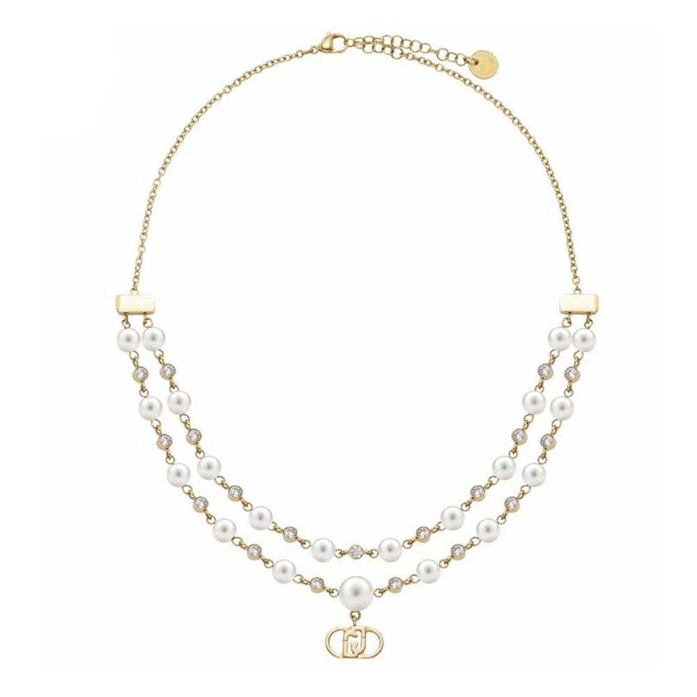 LIU JO Luxury Womens Necklace LJ3169 Stainless Steel Golden Pearls