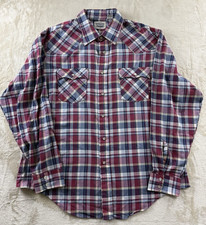 Levis Vintage White Tab Western Shirt Men's XL Pearl Snaps Plaid 60 s 70 s