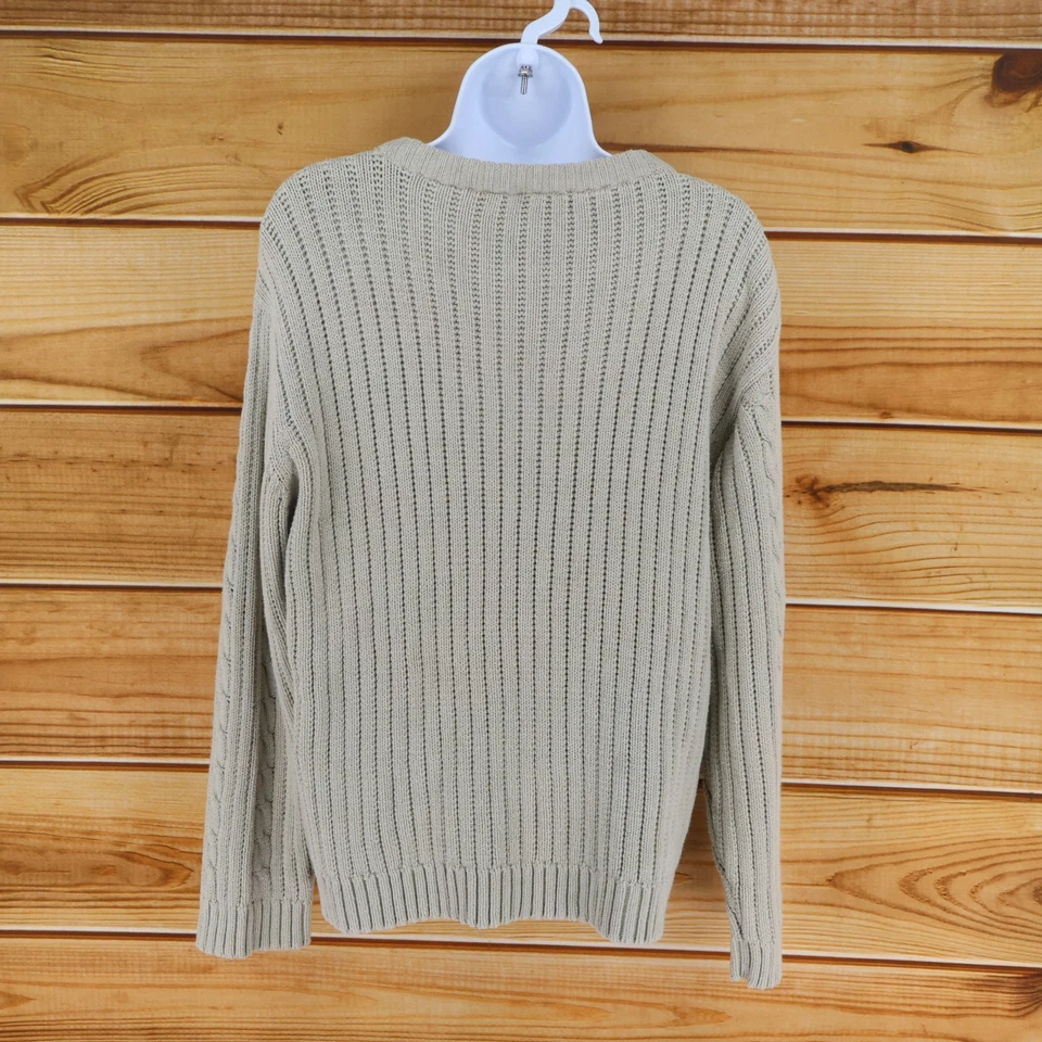 Alia Cable-Knit Sweater Pullover Womens Size PL Beige 100% Cotton Crew Neck - Image 2 of 4
