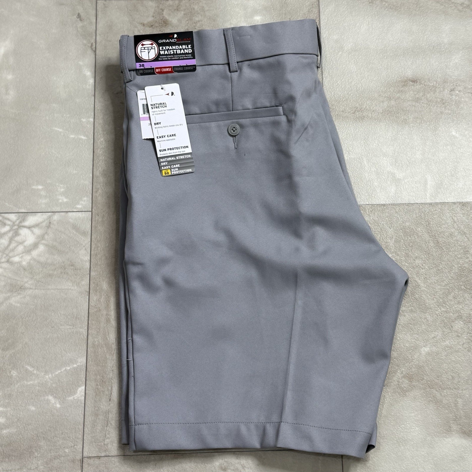 Grand Slam Expandable Waist Sleet Gray Performance Golf Shorts Size 38