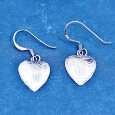 Vintage Boma Sterling silver handmade earrings, textured 925 heart drops