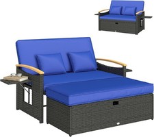 Outsunny Double Garden Rattan Daybed,Wicker Sun Lounger with Storage Outdoor Lov