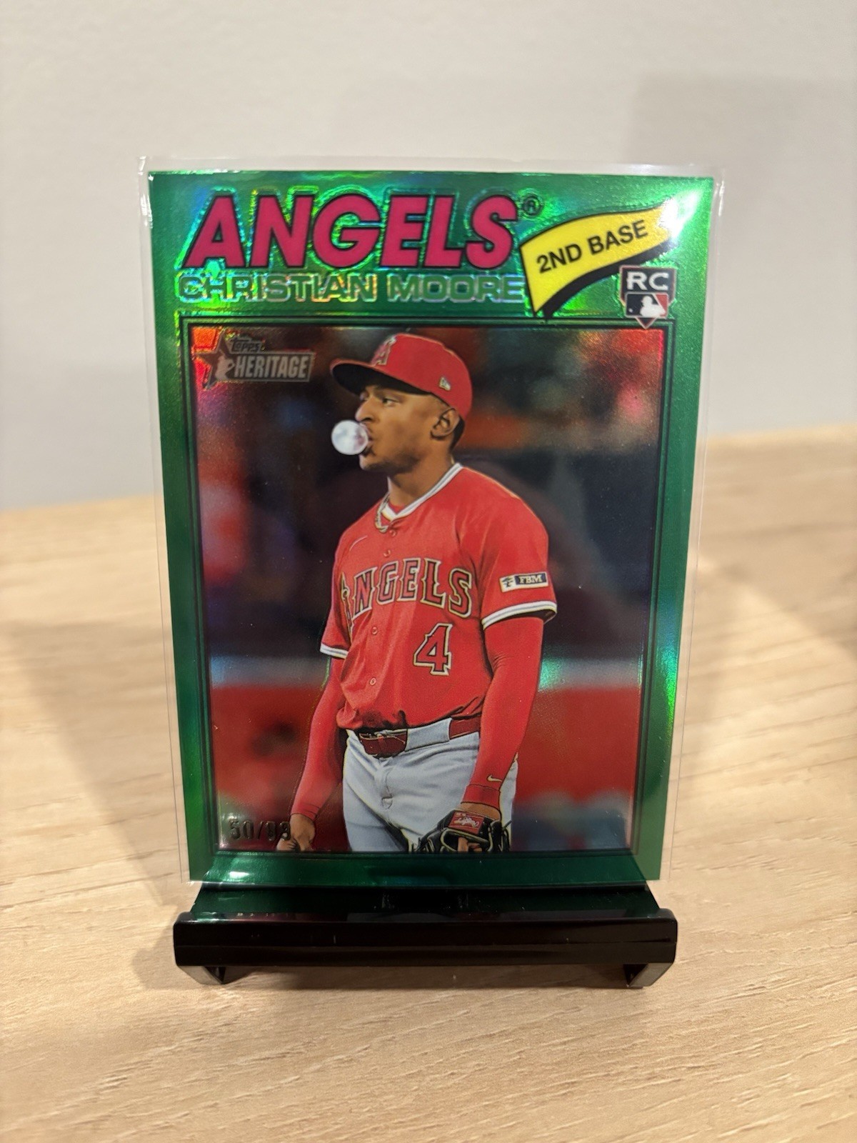 2026 Topps Heritage Christian Moore 50/99 Chrome Green Refractor #249 Angels RC