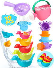 Mold-Free Toddler Bath Toys Set - 10 Colorful Stacking Cups for Ages 1-3