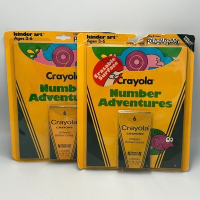 Vintage Crayola Crayons 6 Binney Smith Kinder Art Number Erasable Wipe Off 1986