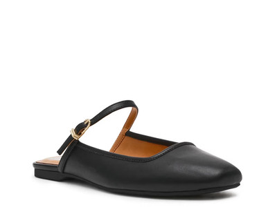 DV by Dolce Vita Vegan Montrice Flat Mule Square Toe Black Leather Women's 6.5M
