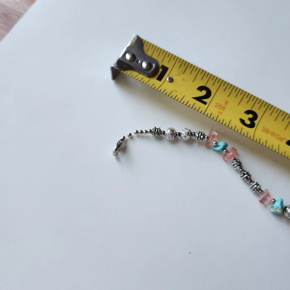 Beaded Necklace w/ Raw Turquoise, Rose Quartz & Feather Charms 18" - Image 4 of 4