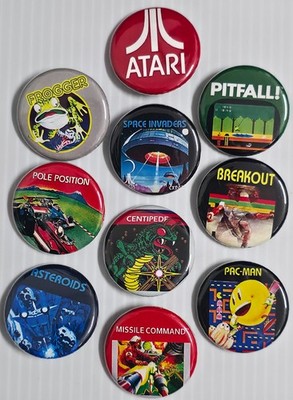 Atari Game 10 Pack 1.25'' Buttons Pins Retro FREE SHIP Pitfall Pac Man Frogger