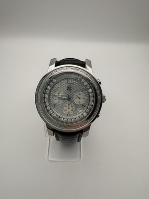 Techno Com By KC Men s Silver Chronograph With Diamond Dial Bezel Works!