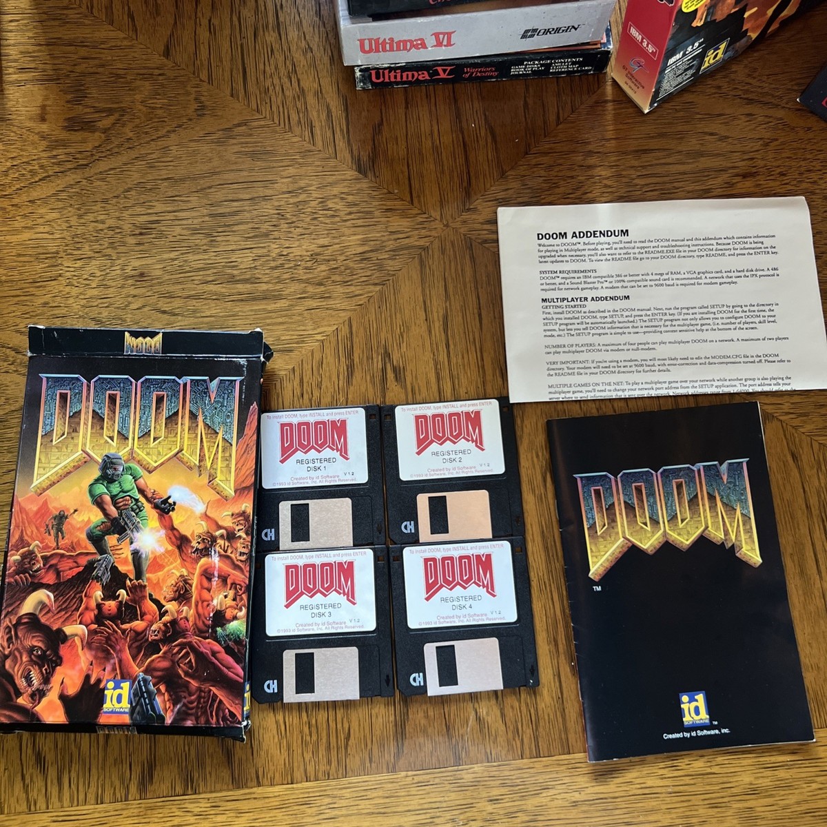 Doom V1.2 Red Label 1993 CIB Rare IBM PC Game Big Box 3.5 Vintage