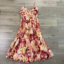 Astr the Label Maeve Pleated Midi Dress Women Size Small Rust Yellow Floral
