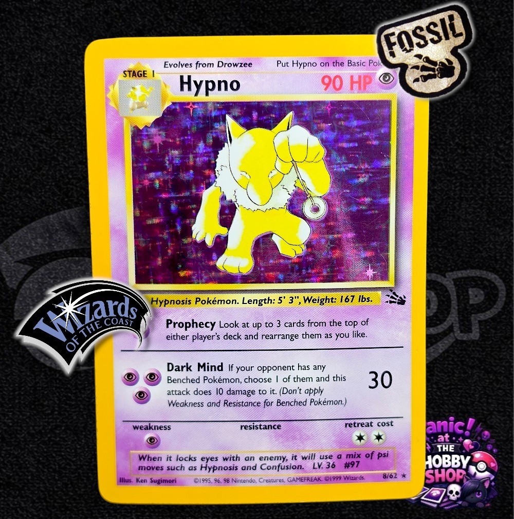 Hypno 8/62 Base Set Holo Pokémon TCG 1999 WOTC Vintage NM