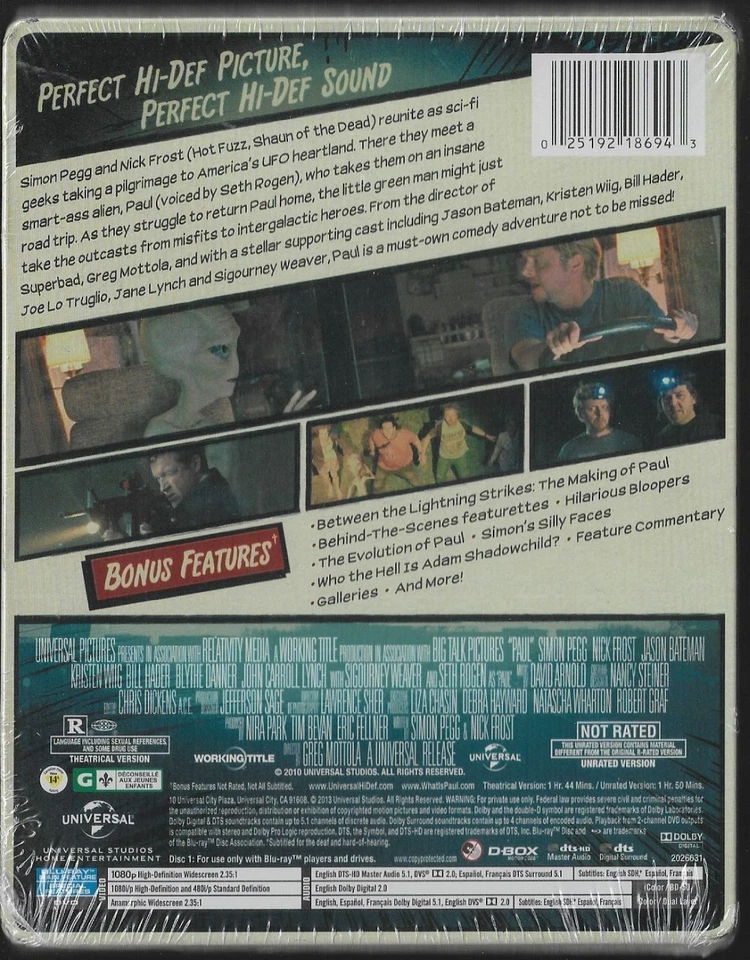 PAUL (2011) [Blu-ray + DVD] Unrated Limited Edition SteelBook NEW sci fi comedy - Image 2 of 2