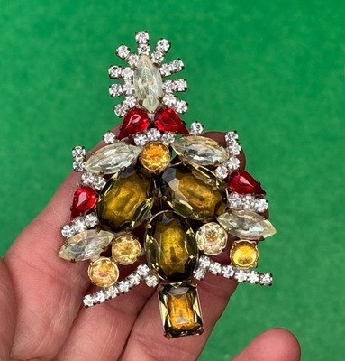 Vintage Bijoux M.G. Jeweled Czech Christmas Tree Brooch Pin
