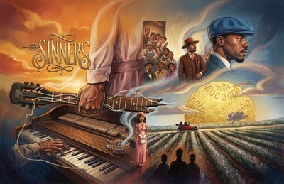 Sinners Michael B Jordan Ryan Coogler Blues Guitar Vampire 2025 Movie Banner Art