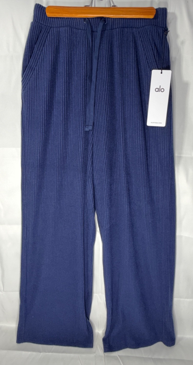 Alo Yoga Muse Wide Leg Lounge Ribbed Pant Navy Blue Women's Size