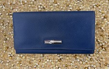 Longchamp le Roseau Leather Continental Wallet - Blue Authentic