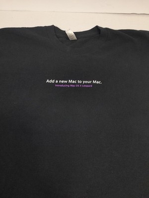 Vintage Y2K Apple Mac OS X Leopard Promo T-Shirt Computers Black Sz M