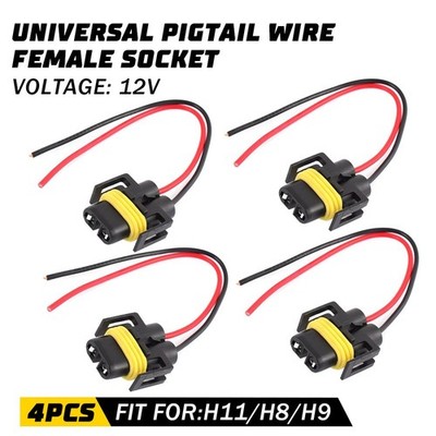 Wire H11/H8/H9 Pigtail Two Harness Fog Light Bulb Lamp Connector Socket Plug 4X