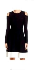 Eliza J Black White Colorblock Cold Shoulder Knit Fit & Flare Dress Size Medium