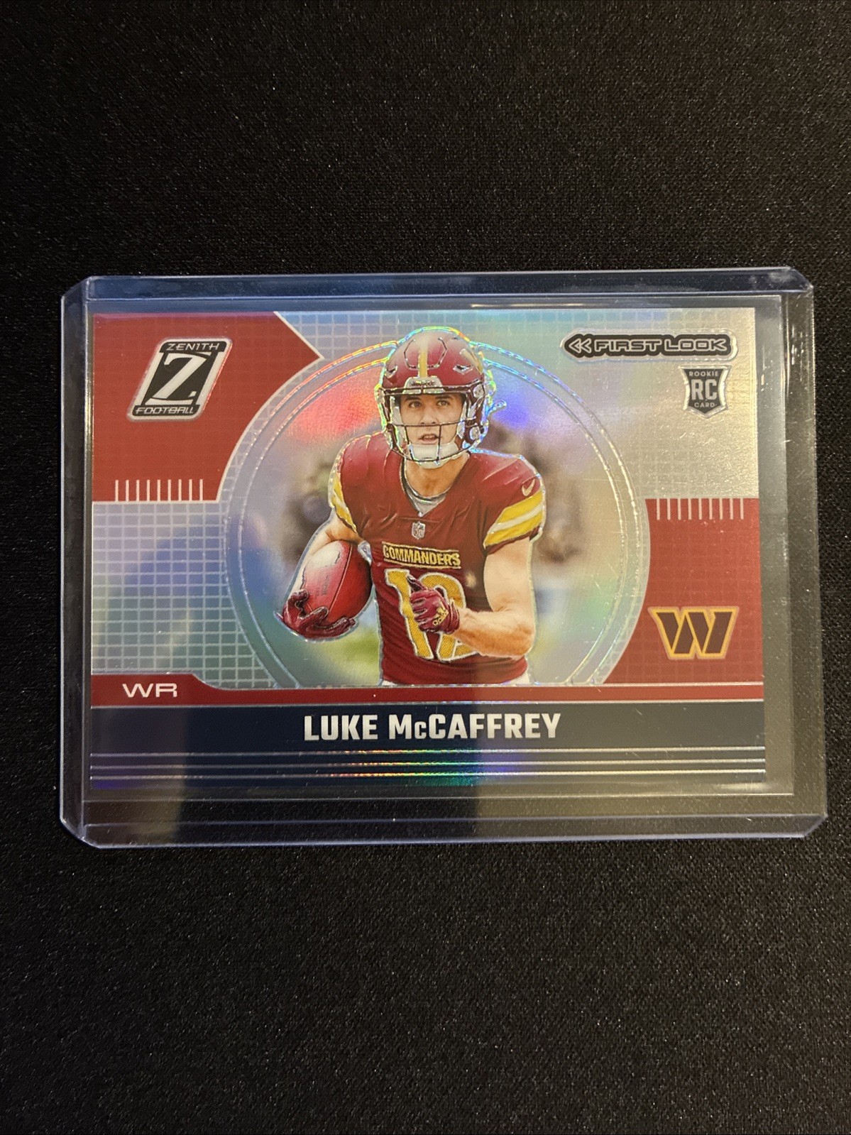 Luke McCaffrey 2024 Zenith FIRST LOOK Rookie no. 25 SILVER Prizm SSP Case Hit