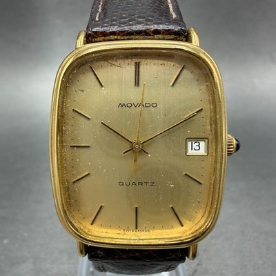 Zenith Movado Watch Men 27mm Champagne Dial Gold Tone Date Oval New Battery