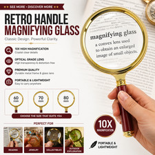 60mm 70mm 80mm Portable Handheld 10X Magnifying Glass Retro Handle Magnifier Eye