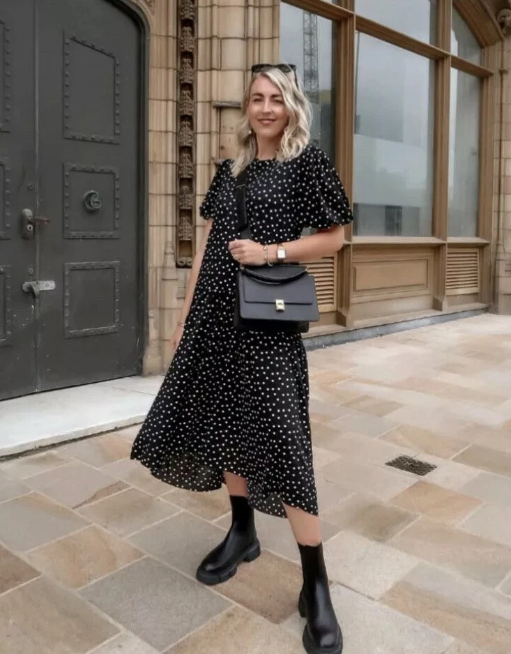Black spotty top dress zara