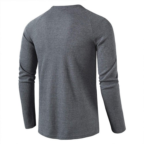 Herren T-Shirt Langarm Oberteile Thermo Henley Pullover Cotton Rich Waffelstrick - Bild 4 von 20
