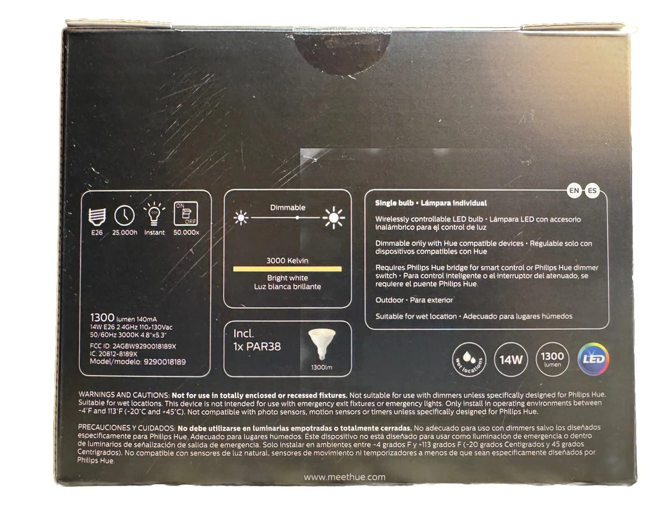 Philips Hue Outdoor Light Bulb 14W 3000K PAR38 Bright White Alexa Google Apple - Image 2 of 3