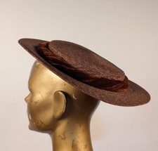 CIVIL WAR 1860’S FLAT STRAW PORK PIE BONNET HAT W VELVET TRIM