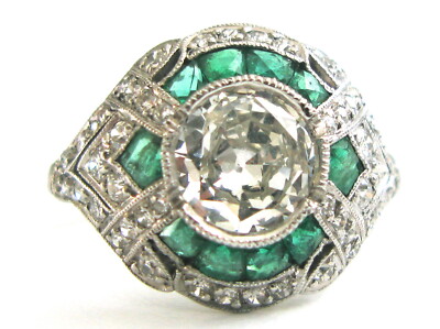 $30,150 Antique Art Deco 1.25ct central Old Mine Cut Diamond Platinum Ring