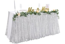 Silver Table Skirt 6ft Spakly For Rectangle Table For Party Baby Shower Birthday