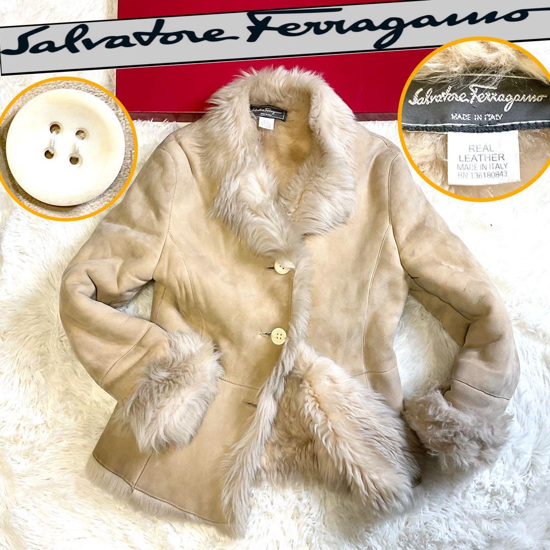 Ferragamo Mouton Coat Real Fur Coat Beige | eBay