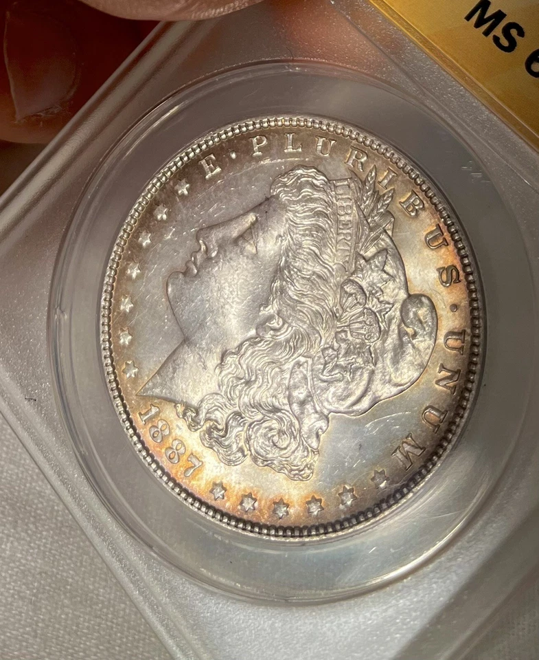 1887 ANACS MS64 Morgan Dollar. Orange Rim Toned Obverse Sunburst Toning Reverse! - Image 4 of 4