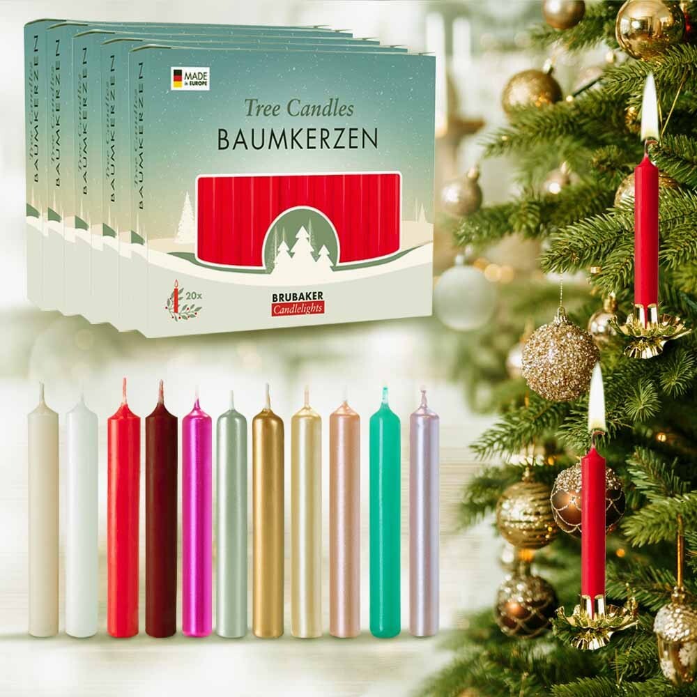 BRUBAKER 100er Pack Baumkerzen Wachs 12 mm Ø Weihnachtskerzen für den Christbaum